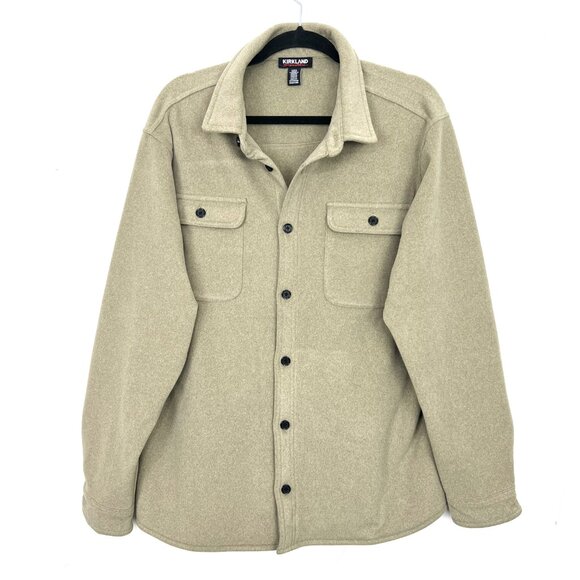 Kirkland Signature Other - Kirkland Shacket Shirt Jacket Tan Soft Fleece Flap Over Pockets Men's Large